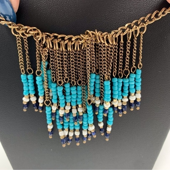 Southwestern Boho Blue Teal Beaded Necklace - Picture 4 of 7